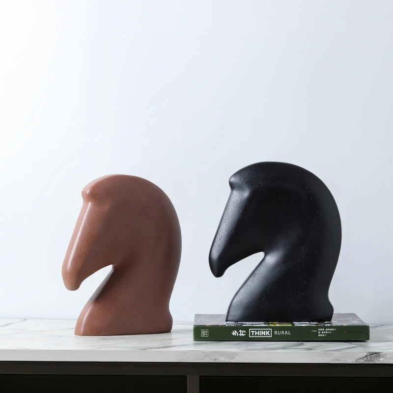 décoration moderne tête cheval résine noire sculpture intérieur minimaliste ornement maison salon erotique