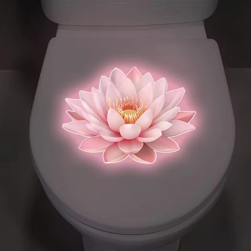 sticker mural moderne fleur lotus rose clair blanc jaune adhésif salle bain décoration nocturne