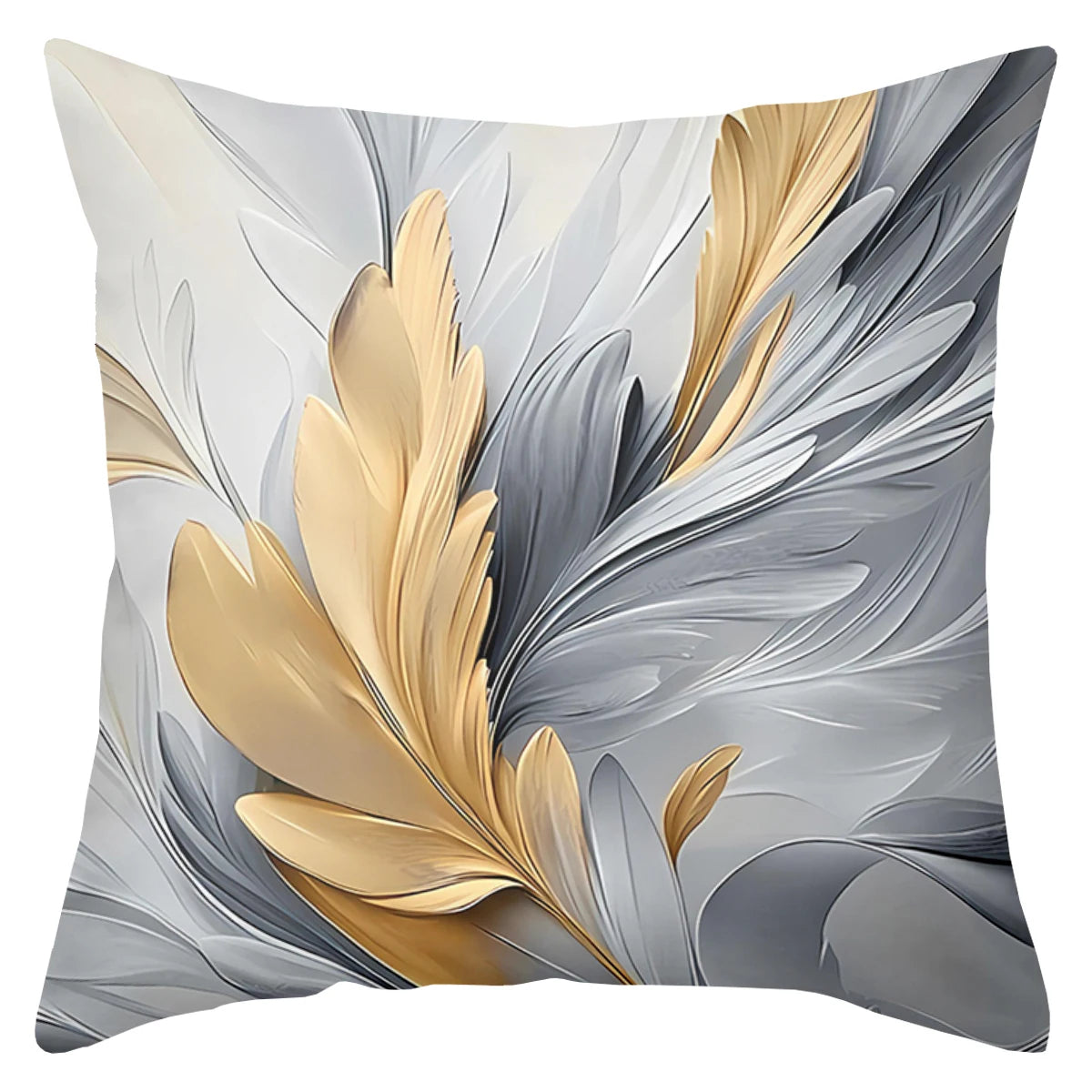 coussin décoratif contemporain motif floral abstrait blanc gris doré polyester 45x45cm fixations