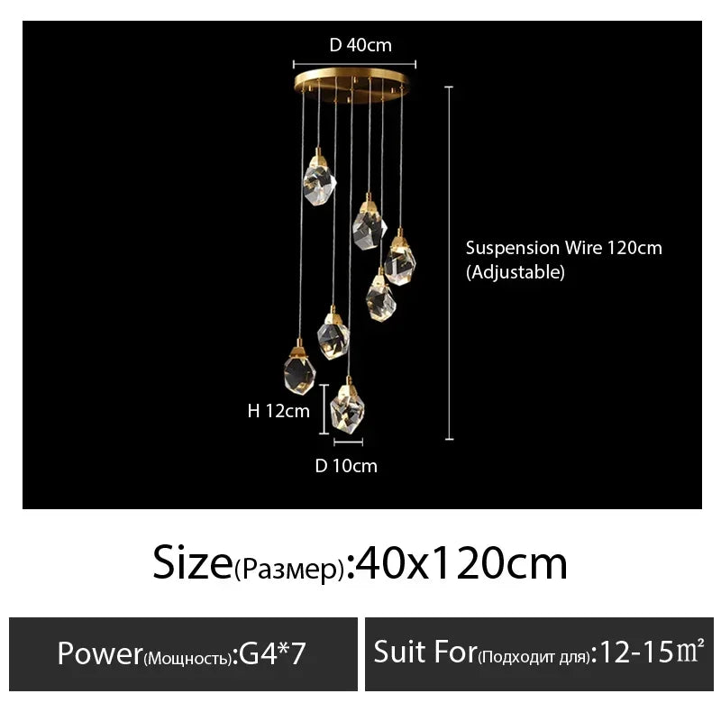 suspension lumineuse moderne transparente dorée facettes géométriques élégante leds