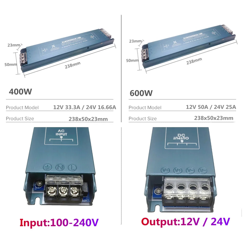 alimentation led 12v 24v 100w 150w 200w 300w 400w 600w ultrafine bleu industrielle