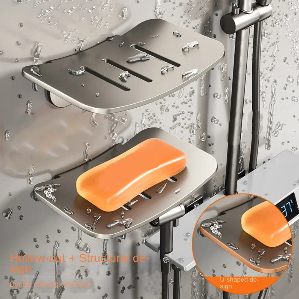 porte savon mural gris métallisé moderne savon lisse adhésif minimaliste orange plateau