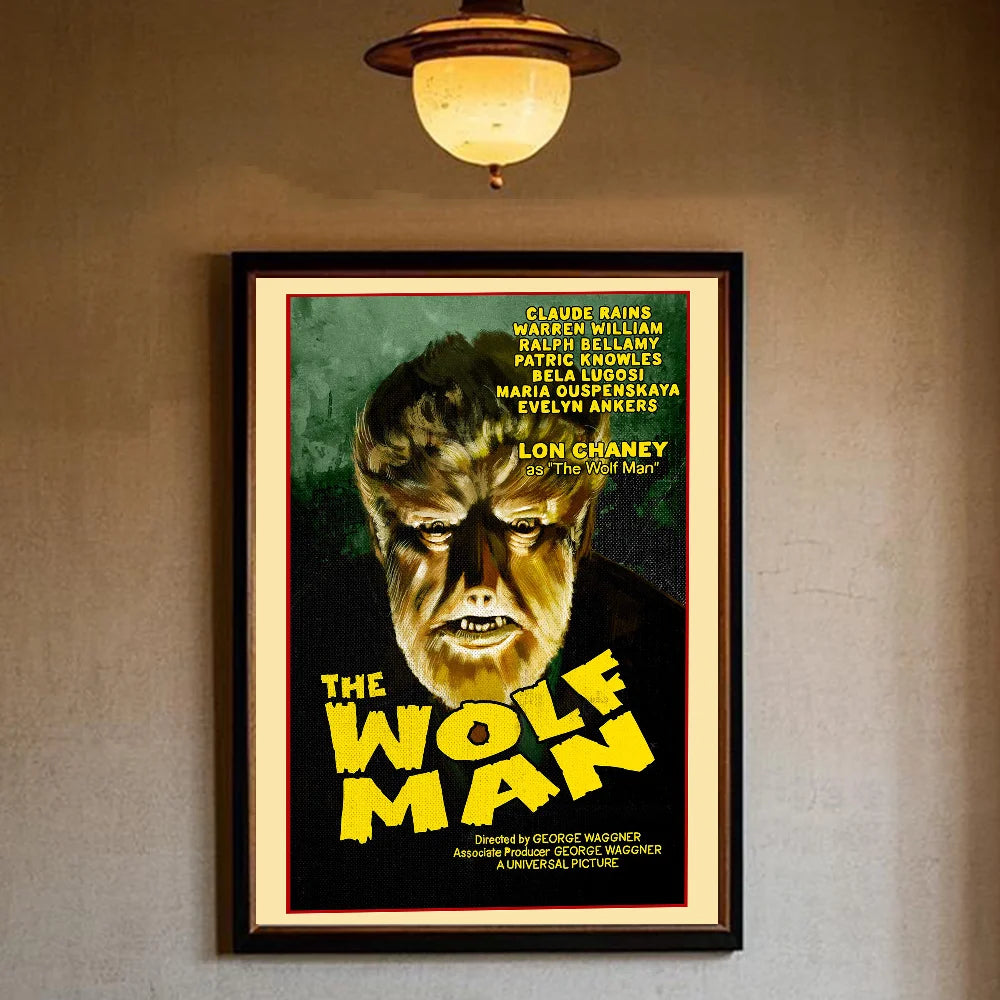 affiches vintage films horreur personnages illustrations noir blanc décor maison salon chambre