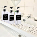 flacons savon liquide noir vert transparent moderne minimaliste rechargeables salle bain cuisine