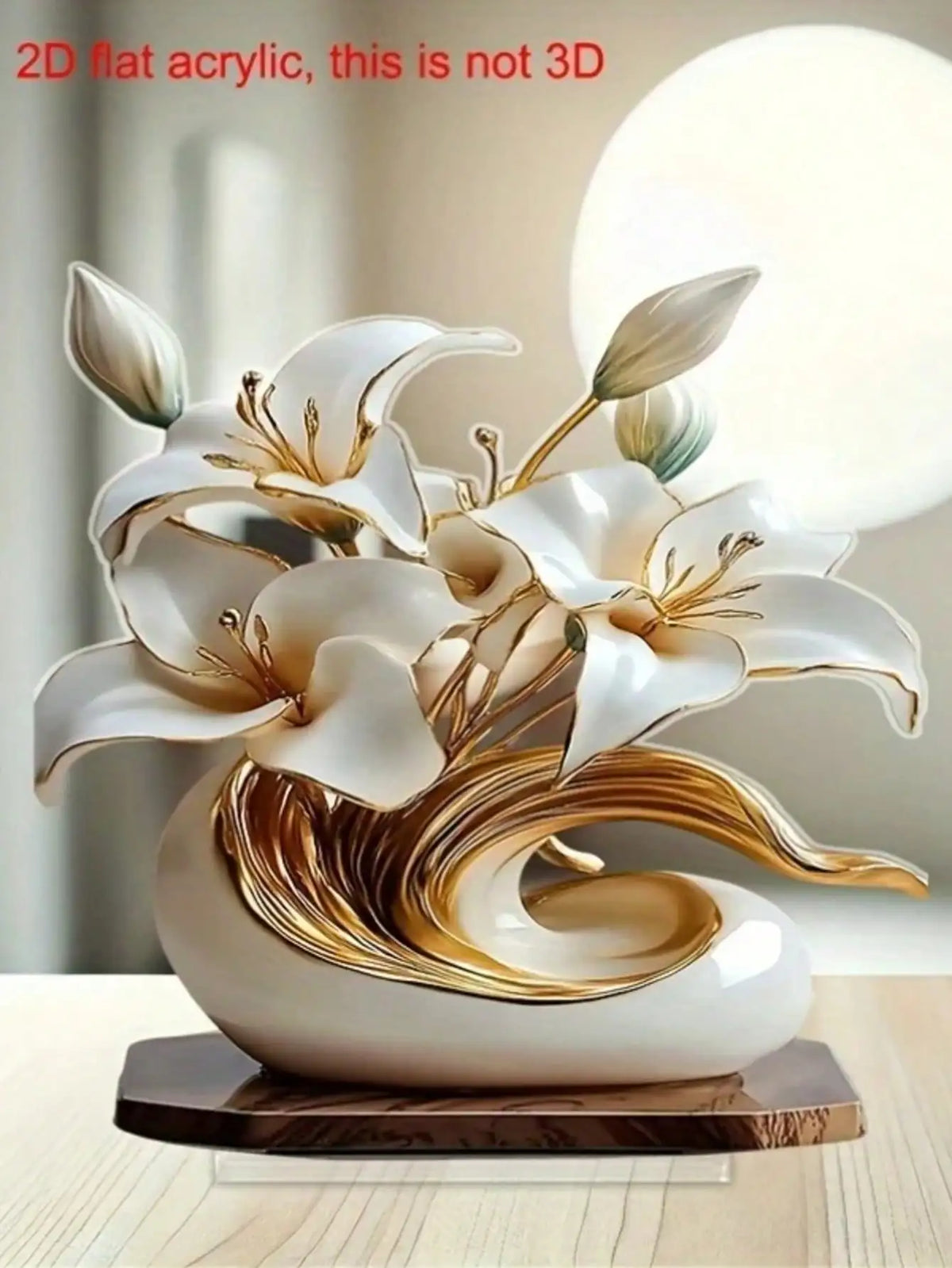 vase decoratif moderne fleur blanche taches dorées feuilles vertes beige deco salon