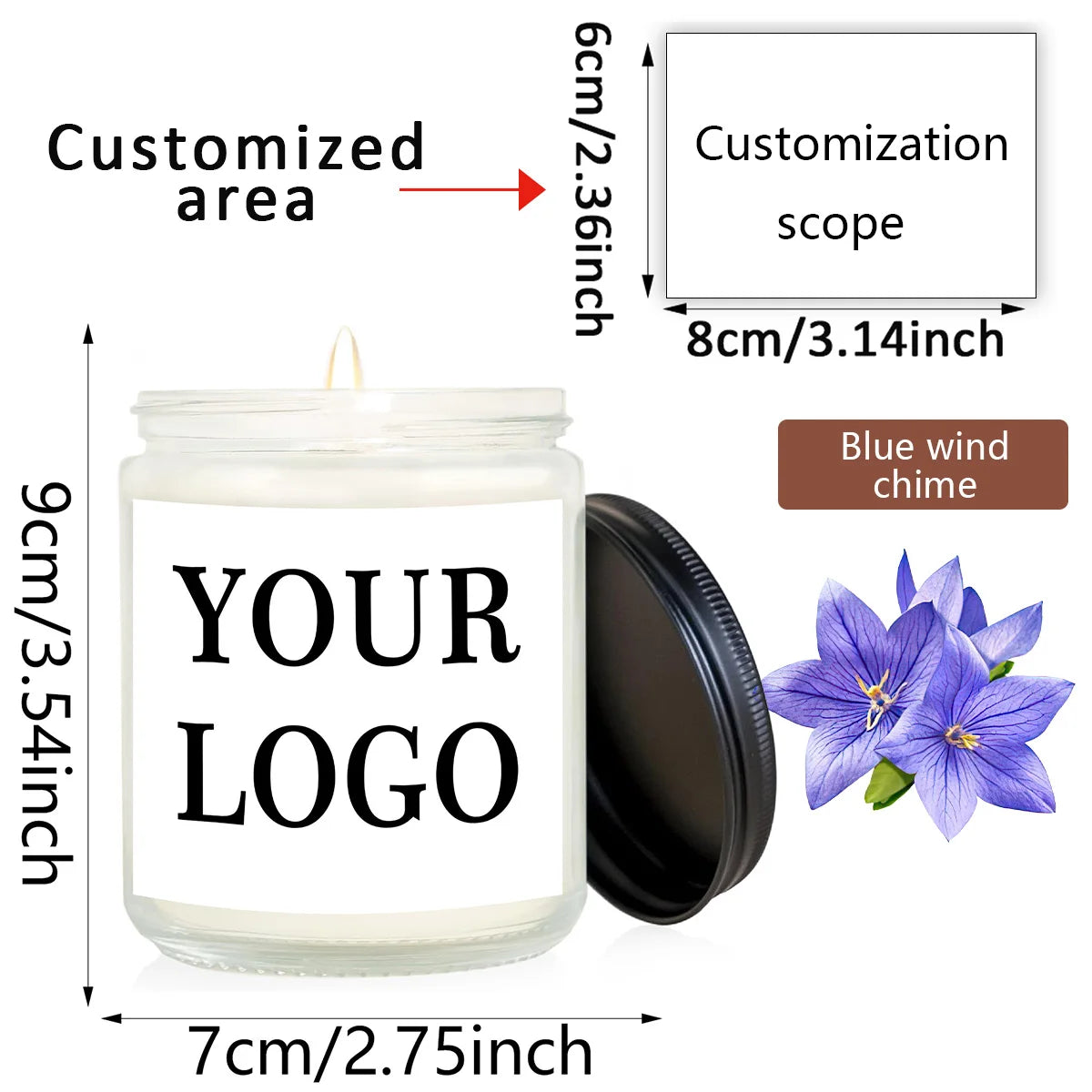 bougie parfumée cire soja blanc aromathérapie simple minimaliste bocal transparent étiquette opaque