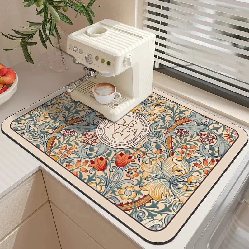 tapis cuisine floral vintage vert beige bleu orange jaune adhésif moderne polyestère