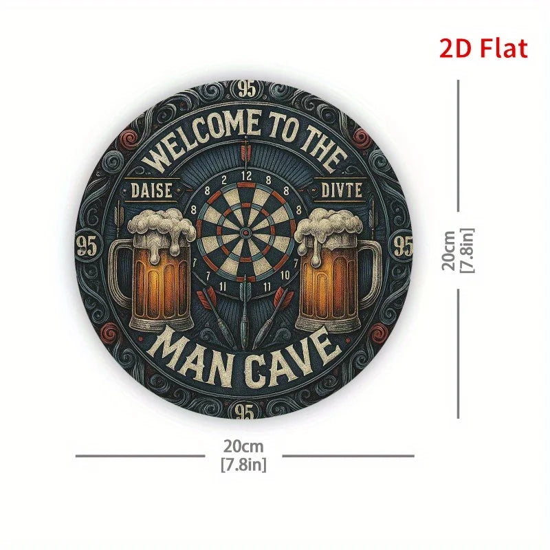 plaque métal vintage cible fléchettes bienvenue man cave tasses bière points rouge noir