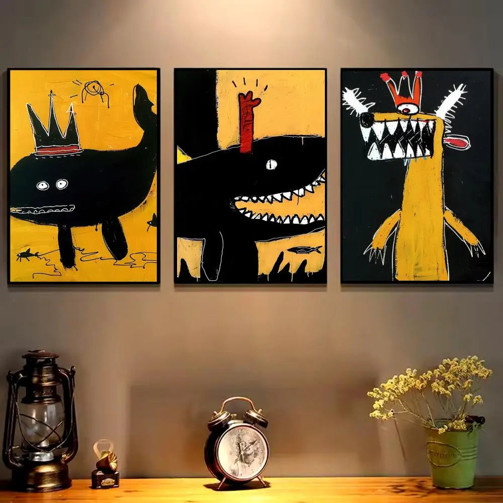 affiche art moderne pop dessin animé abstraite couleur noir jaune rouge self adhesive chambre