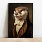 Une otarie vêtue d'un costume élégant avec un nœud papillon et une veste, au regard malicieux.