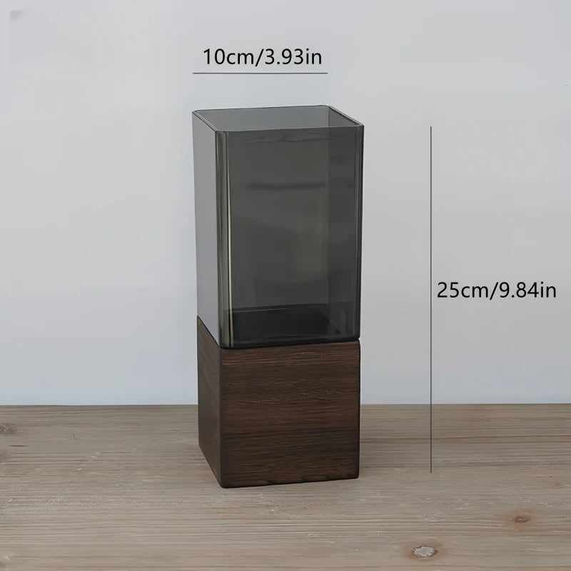 vase transparent noir moderne rectangulaire strié durable bois minimaliste 10x25cm 10x30cm 12x25cm 12x30cm