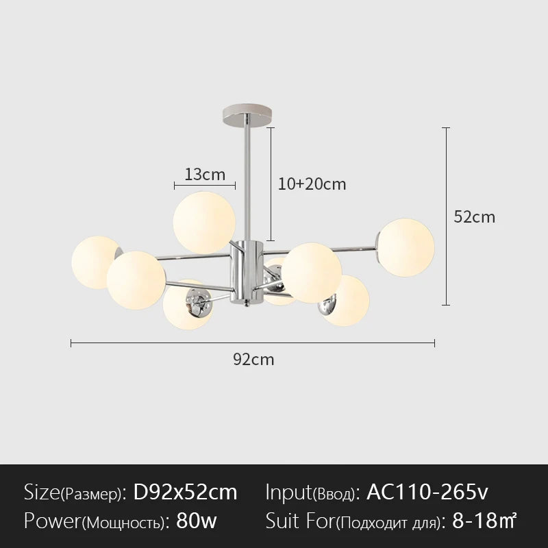 lampe suspendue moderne sphères translucides 95cm blanc chrome(touches on off)