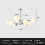 lampe suspendue moderne sphères translucides 95cm blanc chrome(touches on off)