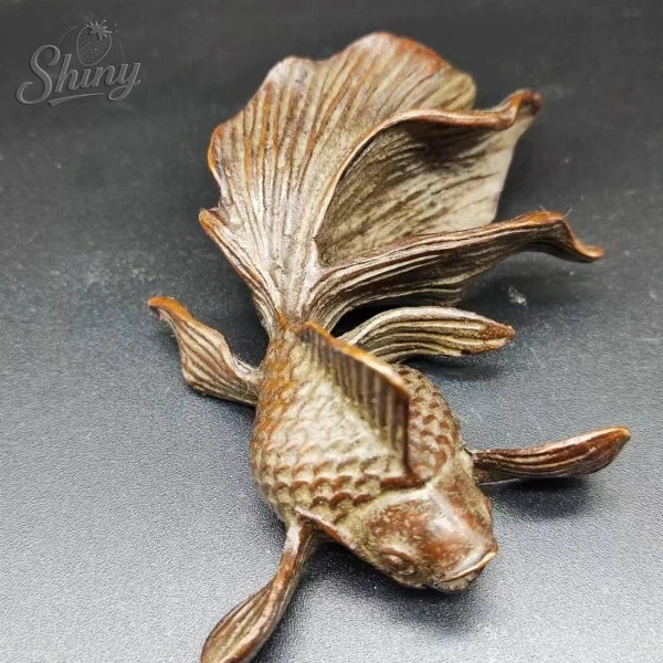 statue métal poissons stylisés bronze doré animal compagnie meuble rétro décorative fengshui