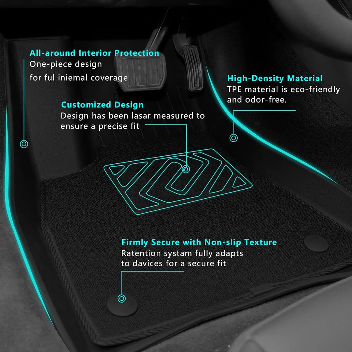 tapis sol voiture tesla model noir rayures horizontales moderne résistants lusure 10pcs sets