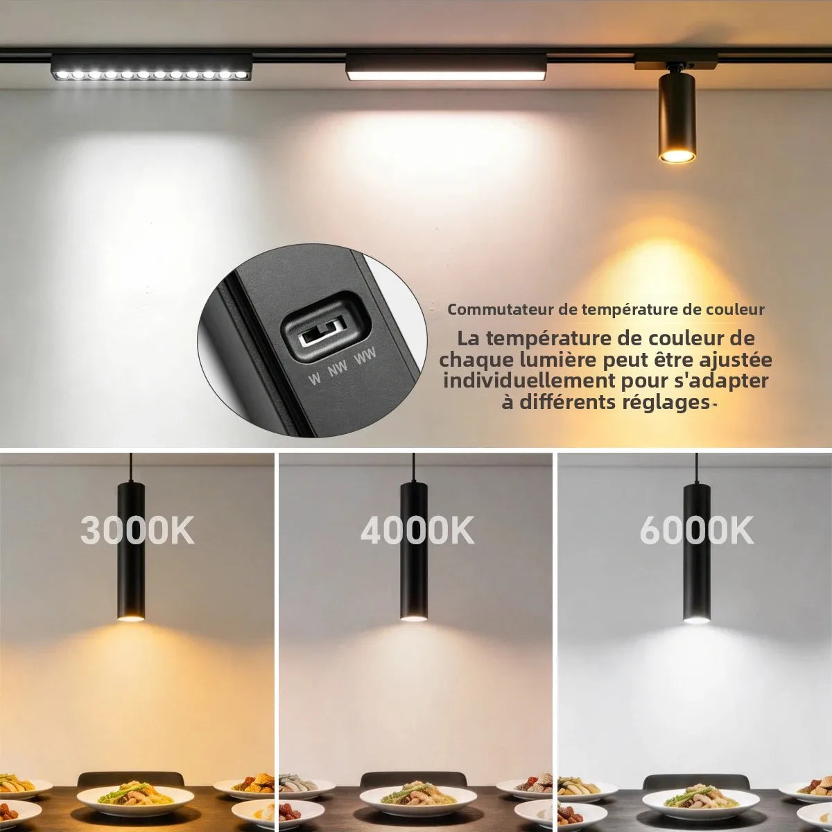 projecteurs led aimants rail noir moderne grille lumineuse réglable certifiés ul rohs