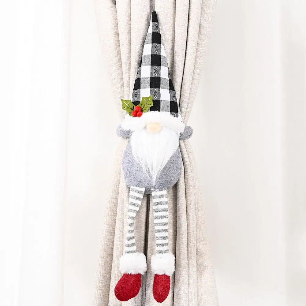 Boucle rideau noël gnome rouge noir blanc festif pompons boutons festive