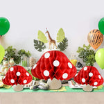 décoration fête anniversaire enfant adulte boule papier forme champignon rouge blanc texture alvéolée festive