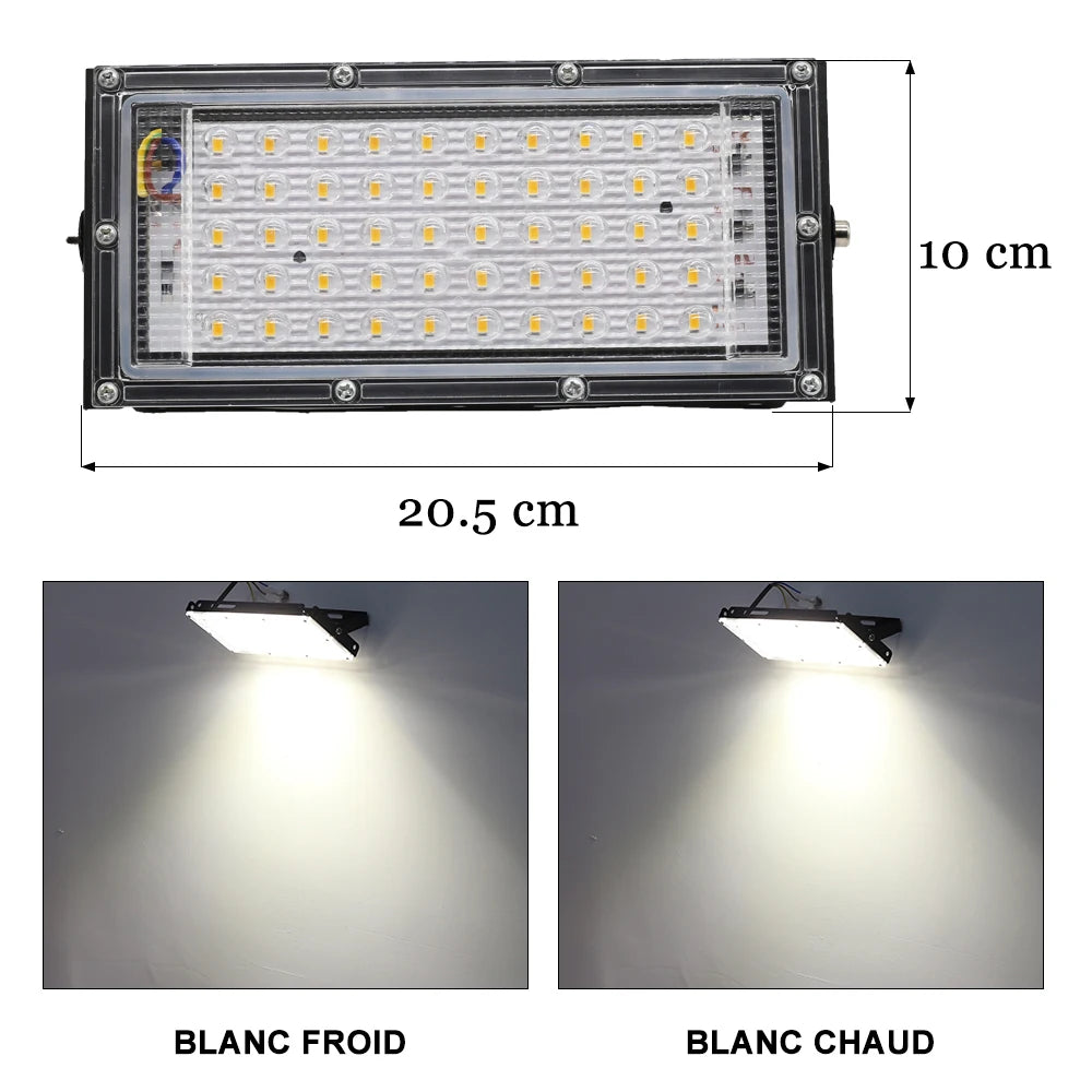 projecteur led extérieur 50w noir moderne fixations vis flux lumineux élevé certification rohs ccc