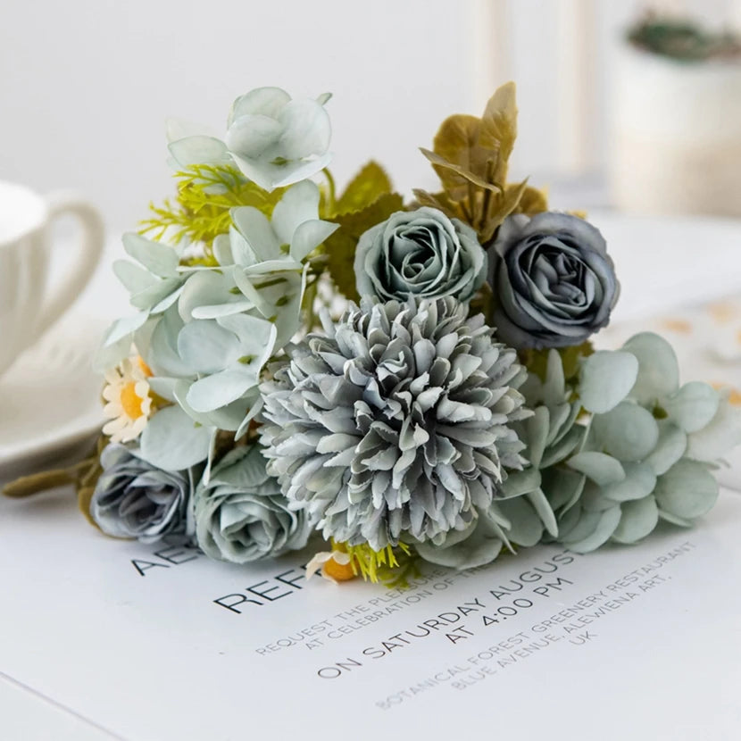bouquet fleurs artificielles velours rose blanc beige vert modernes élégantes décoration intérieure mariage anniversaire