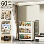meuble rangement modulable blanc roulettes portes transparentes rayures verticales modernes