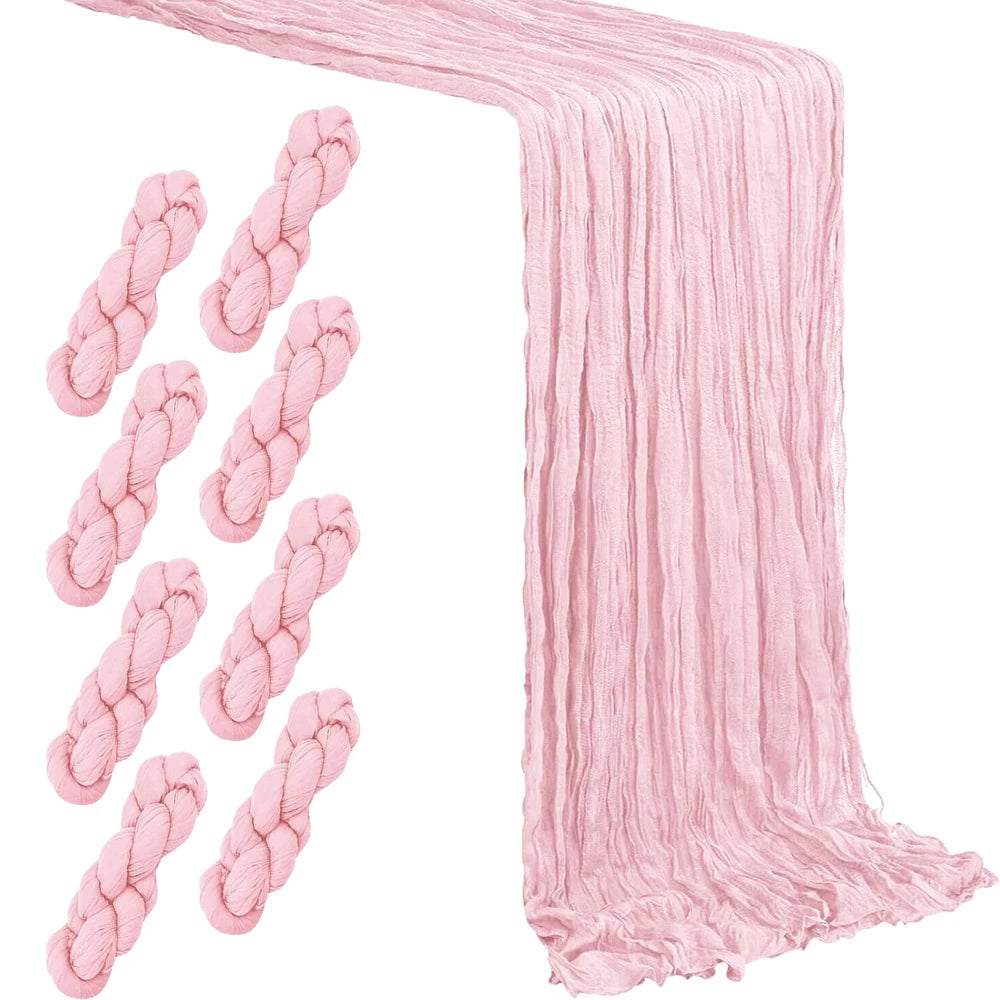 nappe longue rose bleu clair semi transparente tissée gaufrée élégante romantique corde tressée fixation