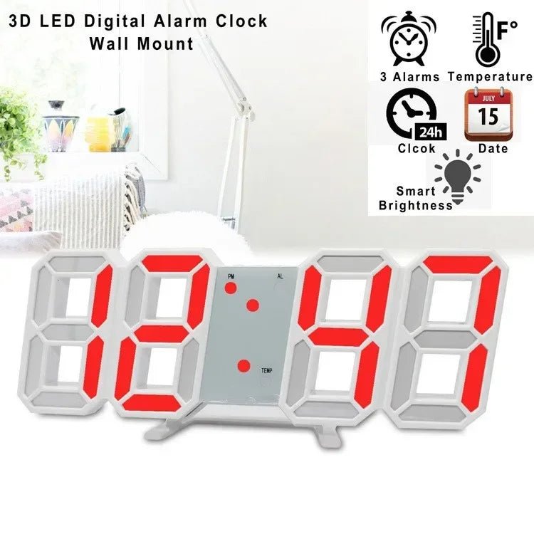 horloge numérique moderne horaire semaine calendrier écran LED blanc numeros lumineux plat