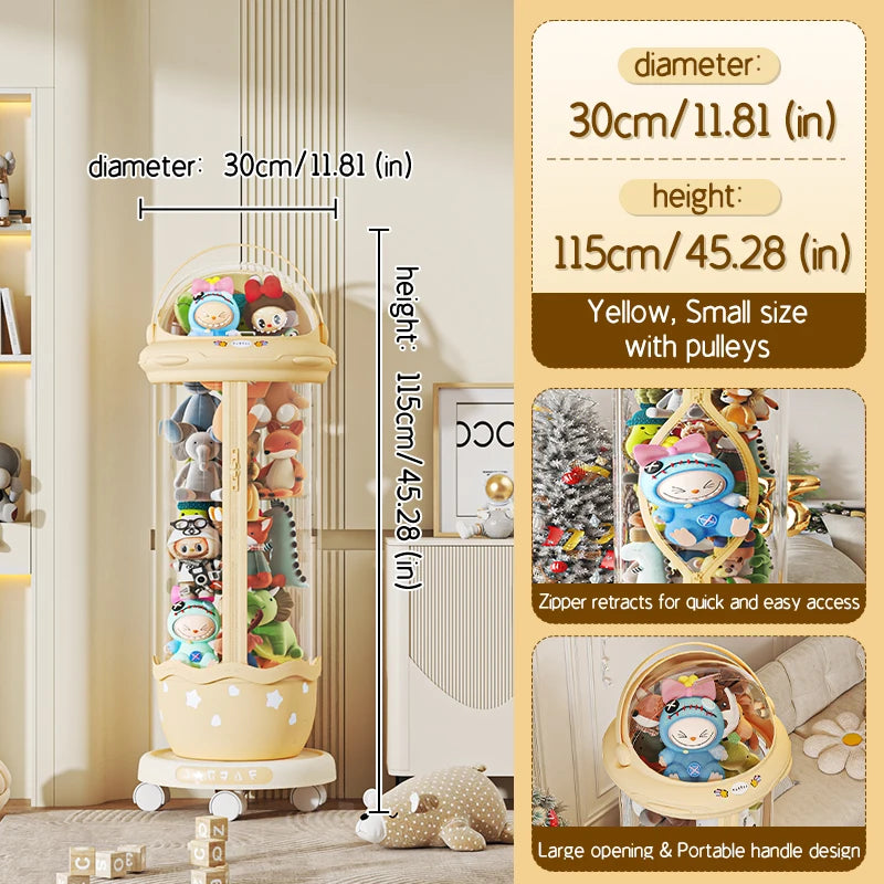 boîte rangement transparente peluches alien beige étoiles ouverture large roulettes mobile