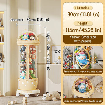 boîte rangement transparente peluches alien beige étoiles ouverture large roulettes mobile