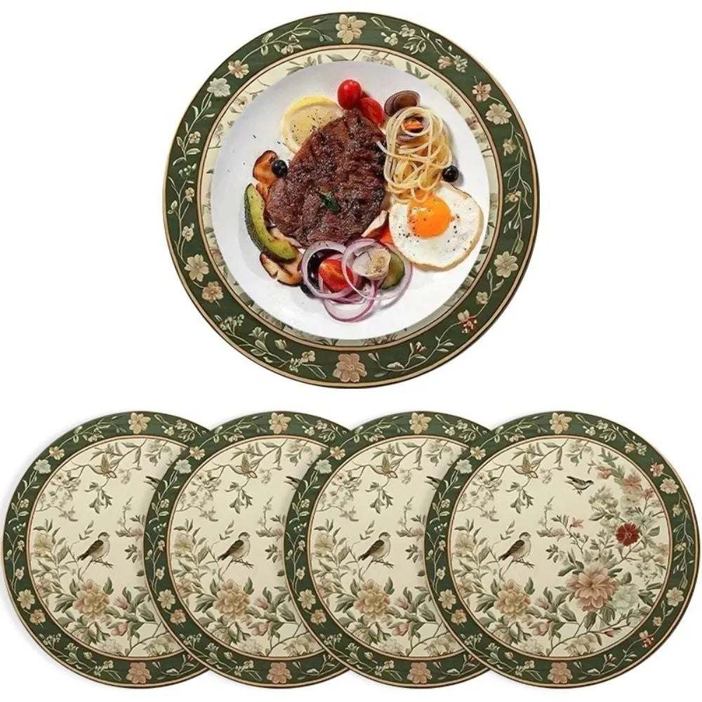 placemat classique fleuri rose beige oiseaux motifs floraux bordure décorative table vintage