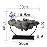 Bonsaï miniature artificiel feuilles vertes roche grise papillon bleu support métallique intérieur décoration vert
