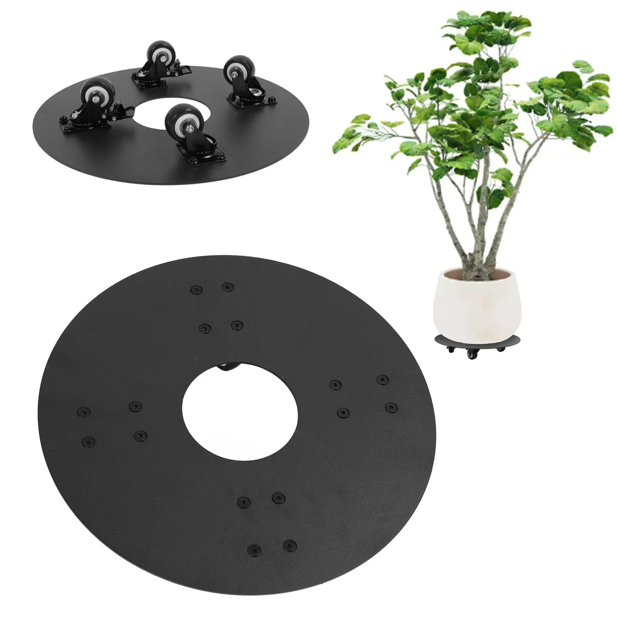 plateforme mobile plantes roues verrouillables noirs industriels assemblage roulettes silentiales resistant eau intemperies