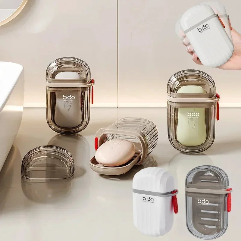 porte savon moderne blanc translucide rayures adhésif compact voyage savon pochette rangement washbag minimaliste
