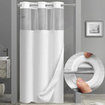 rideau douche blanc moderne texture grille opacité ourlet aimants machine lavable respectueux environnement