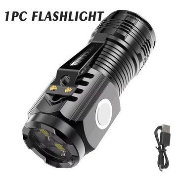 lampe torche rechargeable led noire résistante chocs éclairage intense mode luminosité réglable clip moderne