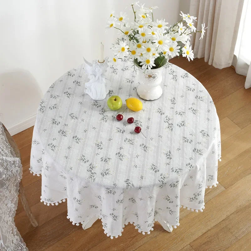 nappe table coton verte motifs floraux semi transparente classique rustique pâques noël