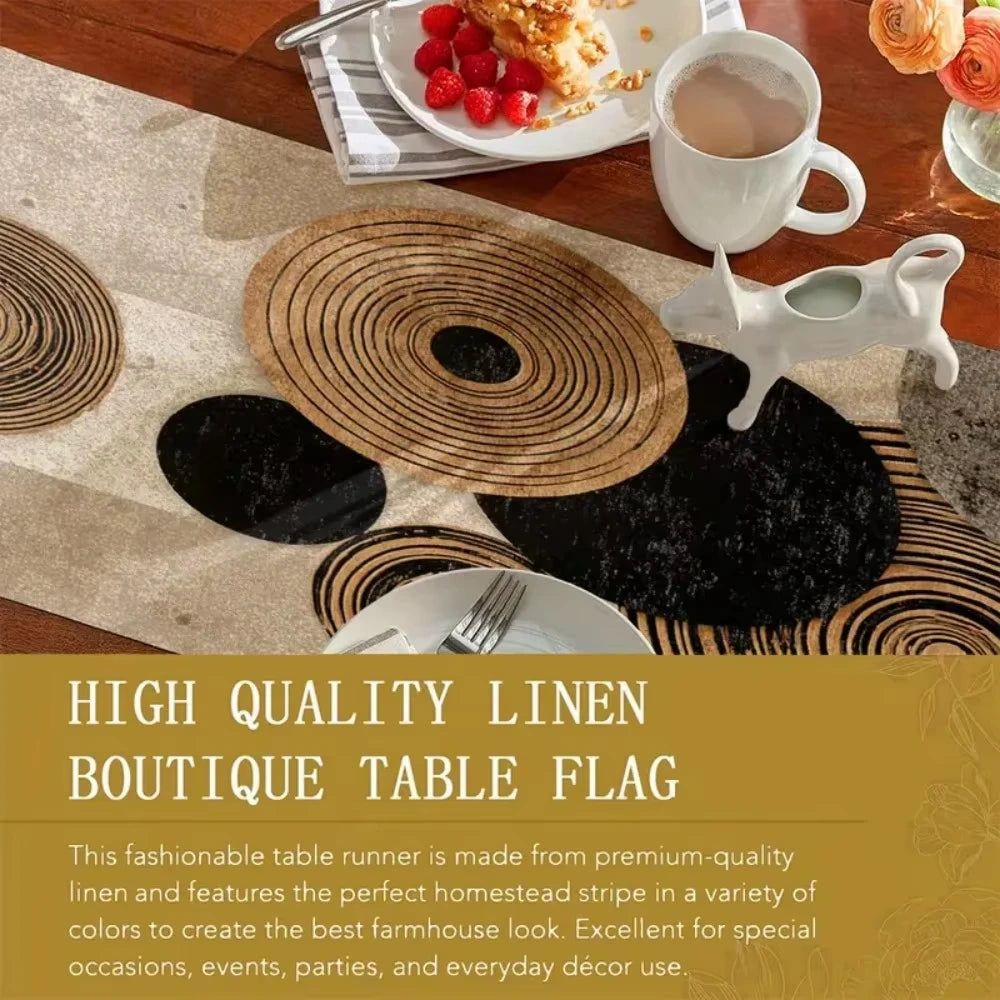 table cuisine moderne lin motifs abstraits beige marron rustique contemporain fermier