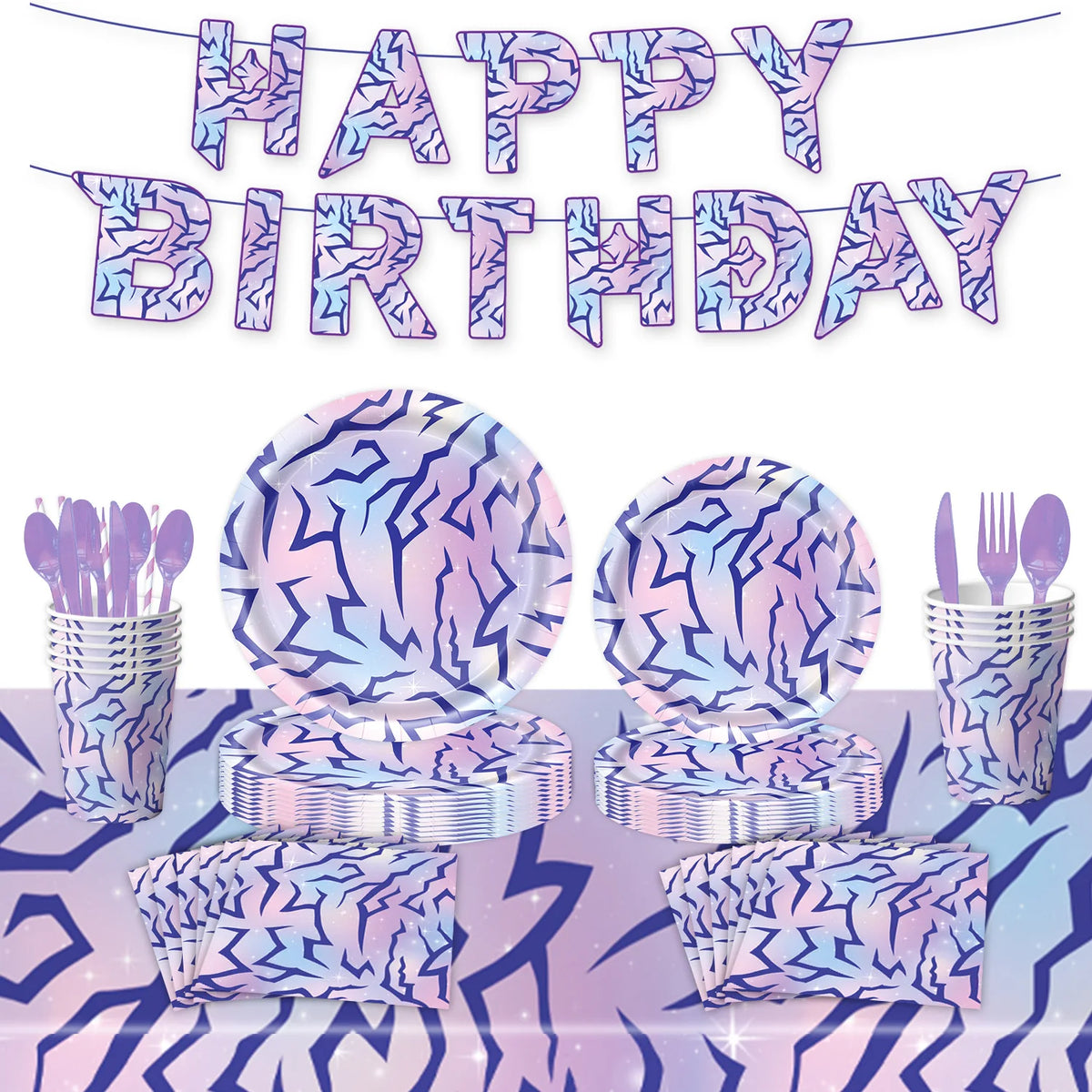 assiettes papier violet serviettes napkins gobelets plastique party purple hunter decorations anniversaire festifs moderne