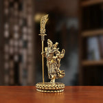 statuette dorée guerrier chinois statuaire traditionnelle ornement maison armure antique décoration intérieure hallebarde historique