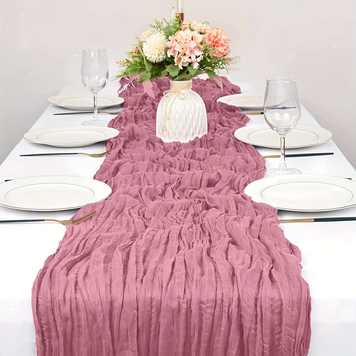 nappe decorative plissée semi transparente beige orange rouille vert olive rose echangement saisonnelle rustique