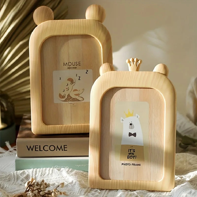 cadre photo bois naturel rayures horizontales illustration animale moderne ornement décoration