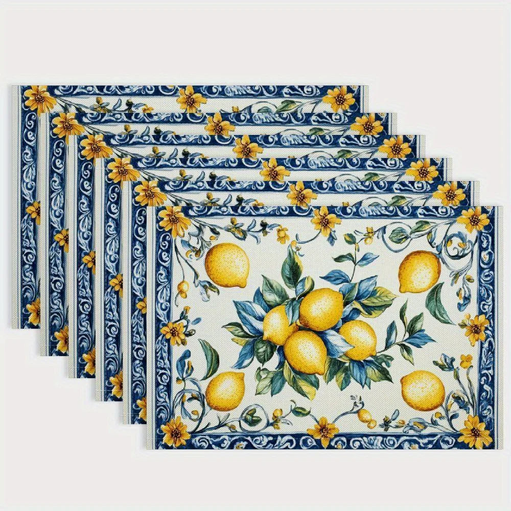 serviettes table motif floral citron blanc bleu jaune vert classiques 30x40cm opaques automnales
