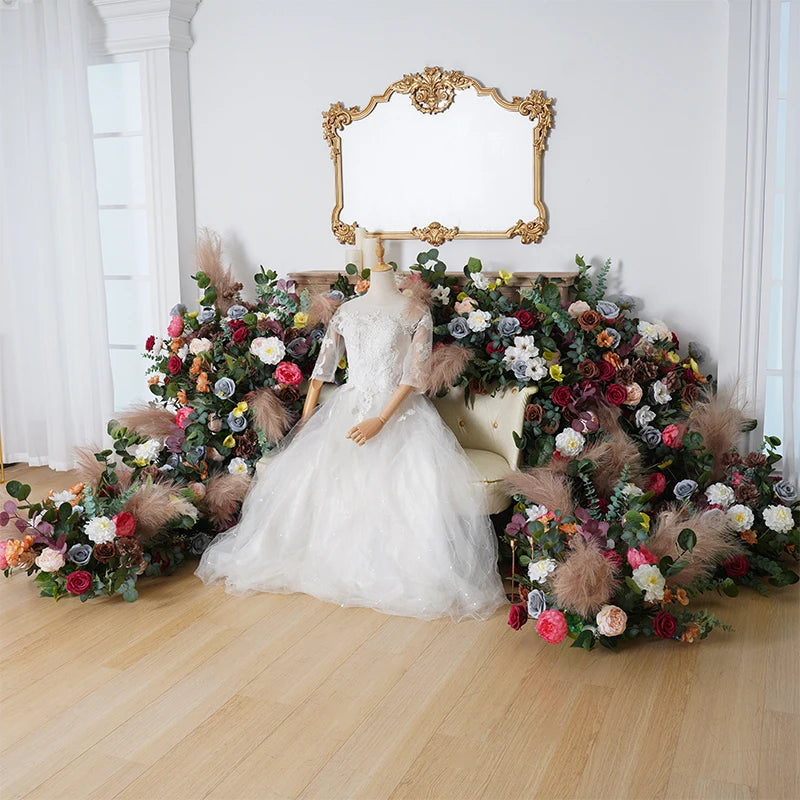 arche fleurs artificielles romantique bouquet feuilles vertes anniversaire mariage deco exterieur