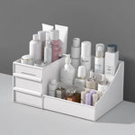 organisateur rangement cosmétiques blanc tiroirs transparents modernes compartments poignées grilles