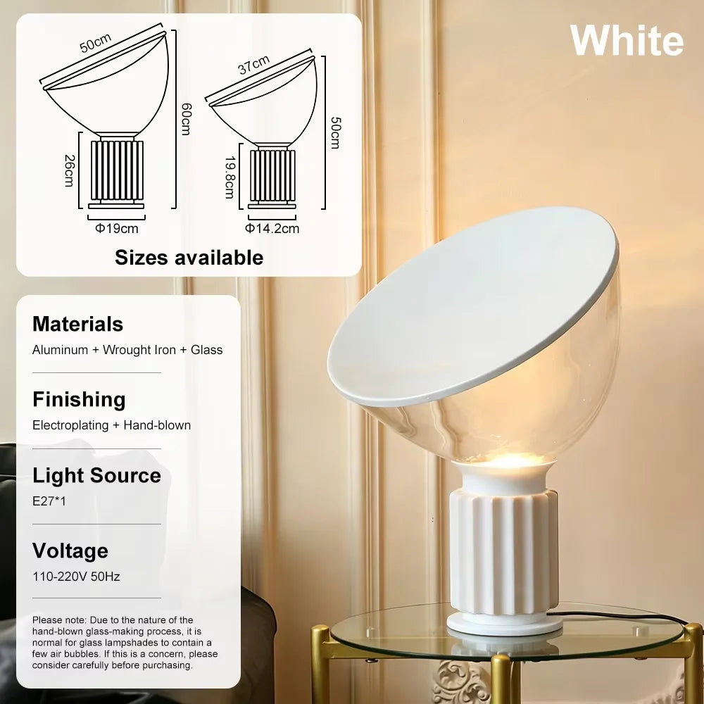 lampe table moderne verre transparent blanc base métal chambre coucher