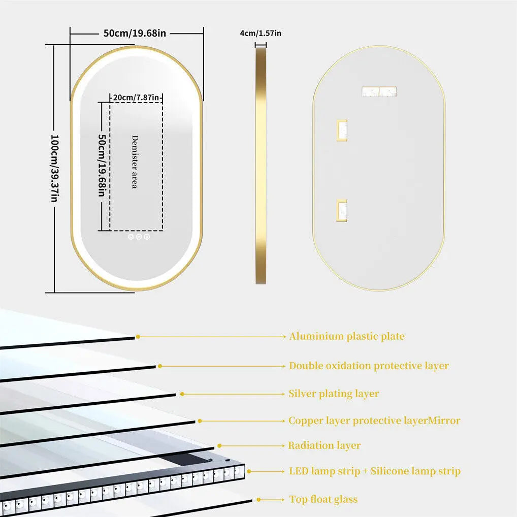 miroir mural ovale moderne or anti buée led 1000 1200 800 mmversible