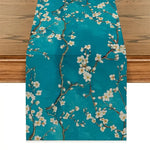 drapeau table lin bleu turquoise fleurs blanches moderne floral 30x45cm 90x120cm 150x180cm