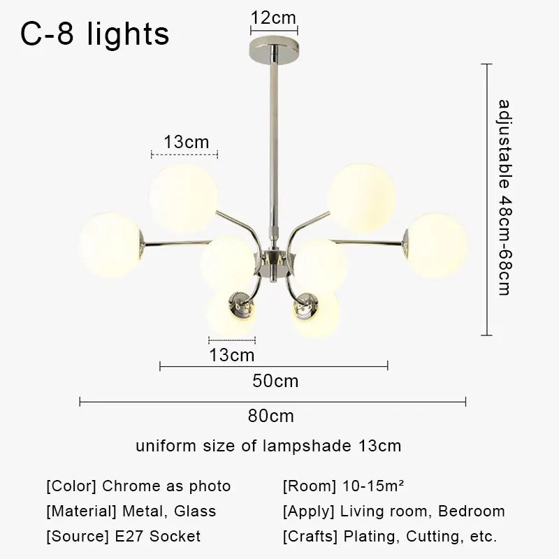Suspension lumineuse moderne boules sphériques translucides structure chromée salon chambre coucher