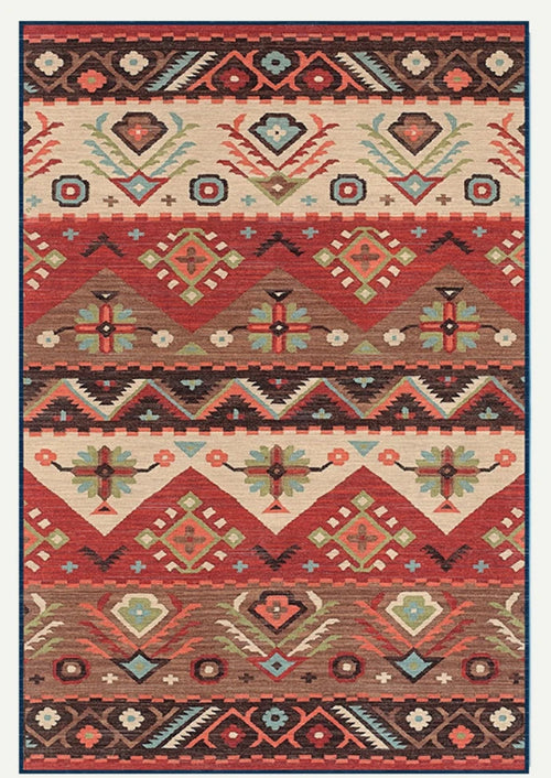 tapis sol rouge motif floral vintage ethnique classique salon chambre maison