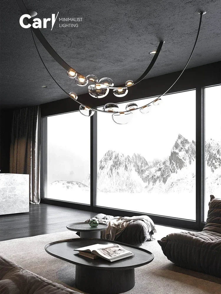 lustre suspension moderne minimaliste noir transparent doré globes organiques chambre salon